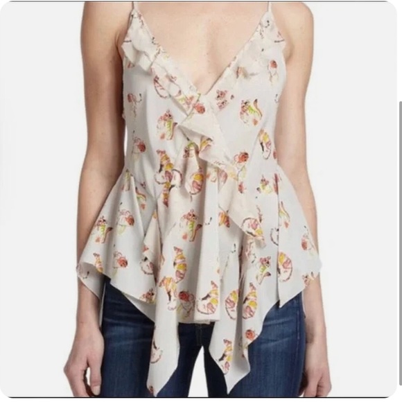 Rebecca Taylor Silk Tiger Cubs Pastel Colors Silk Top size 6 - Picture 2 of 14